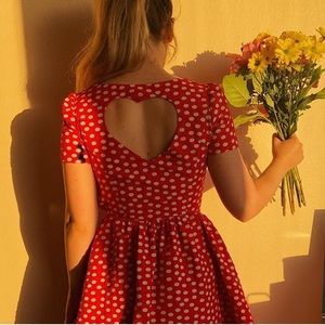 Vintage Red Heart Cutout Dress with Pockets